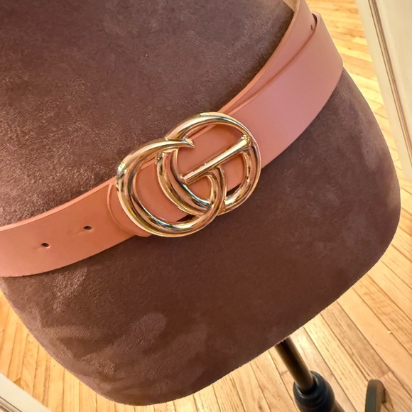 Accessories - Tan  Faux Leather Belt with Gold Buckle
